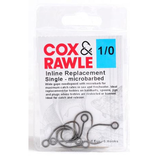 Cox & Rawle SCR50 Inline Single Hook Size 2/0 - 5 per pack Size 1/0 - 5 per pack Size 1 - 8 per pack